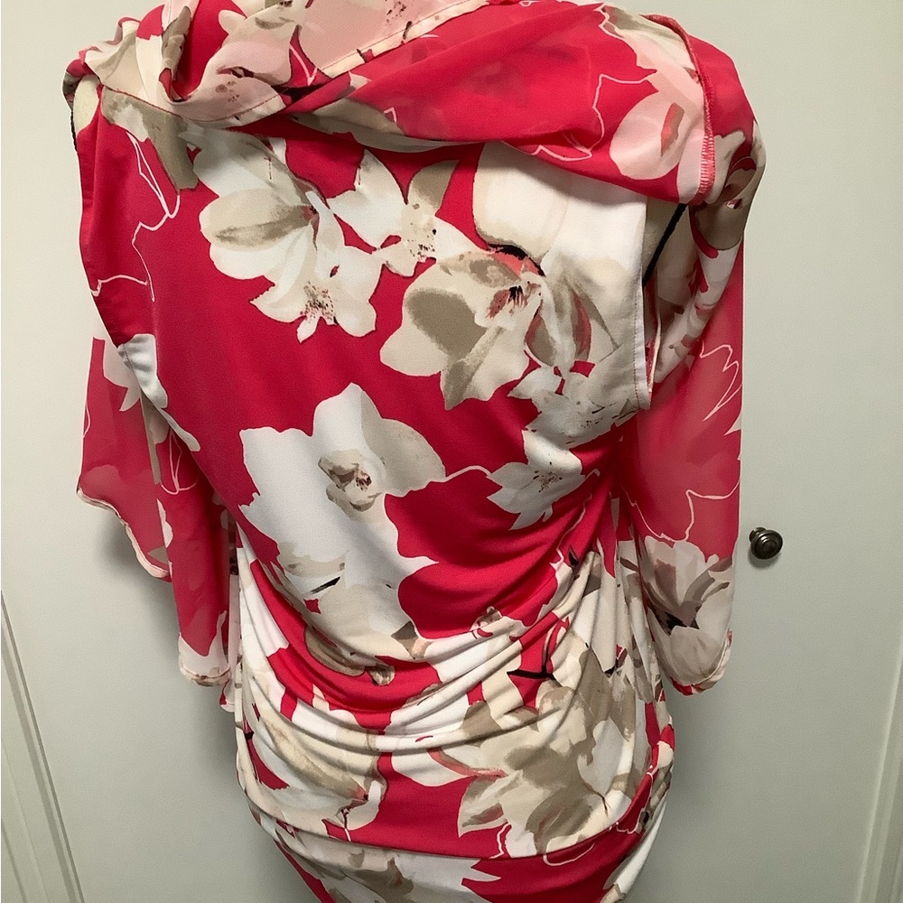 Alfani Pink, Cream, Taupe & Cream Cape Style Floral Blouse Size Medium (12-14) - Picture 5 of 10